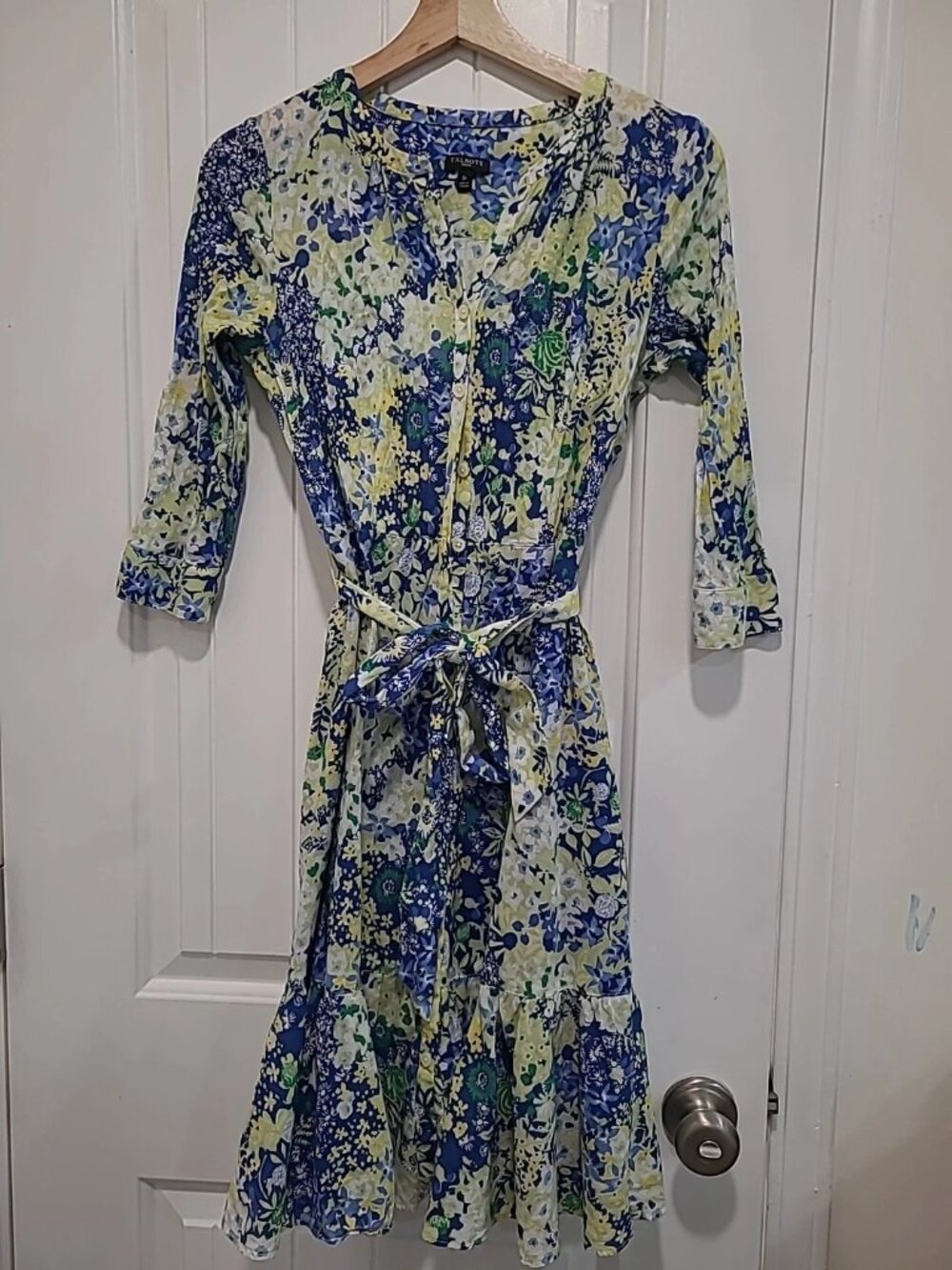 Talbots Floral Shirt Dress Blue Yellow Green Petite Size 2P